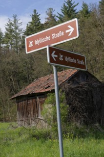 Sign in Liemersbach, Grosserlach, Rems-Murr district, Idyllic Road, Mainhardter Forest,