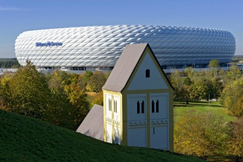 Allianz Arena, football stadium of FC Bayern Munich, copy of the Romanesque pilgrimage church of