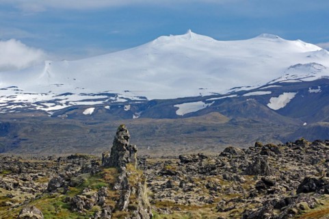 Glaciated volcano and lava landscape, Jules Verne, Journey to the centre of the earth,