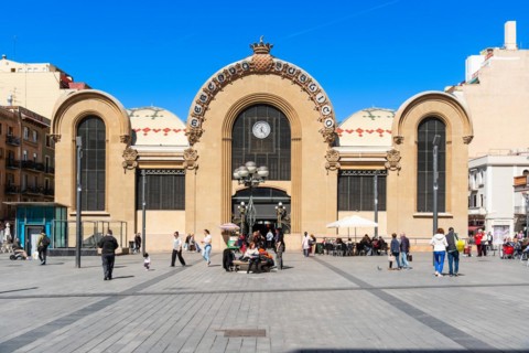 Mercat Central de Tarragona, central market in the sunshine in Tarragona, Spain, Europe