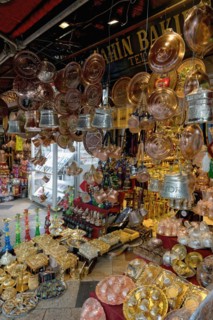 Copper stalls, Sanliurfa bazaar, Turkey, Asia