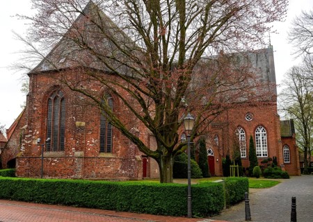 Protestant Reformed St George's Church, east facade, in the small town of Weener, district of Leer,