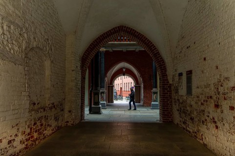 Passageway in the interior of Stralsund Town Hall, Mecklenburg-Vorpommern, Germany, Europe