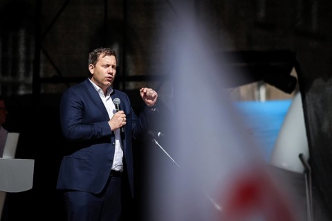 Lars Klingbeil, SPD party chairman, during his visit to the DGB rally in Chemnitz, 1 May 2024