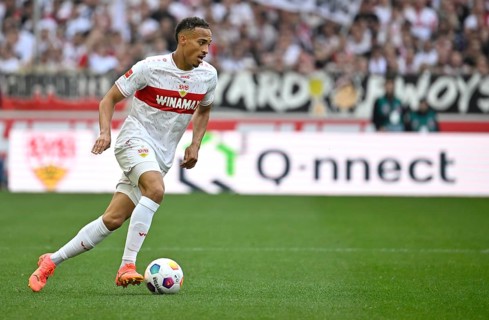 Jamie Leweling VfB Stuttgart (18) Action on the ball, MHPArena, MHP Arena Stuttgart,