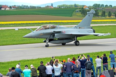 Tree warblers observe a Dassault Rafale B twin-seater multi-role combat aircraft of the French Air