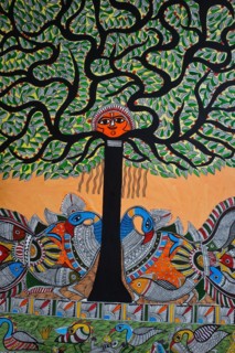 Madhubani painting, Bihar, India. Mithila, traditional art, Nepal, Asia