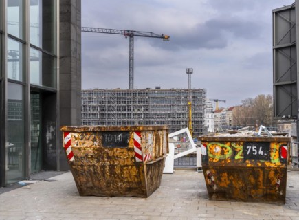 Container with building material, Berlin, Germany, Europe