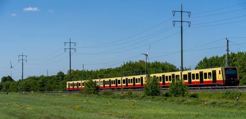 Suburban railway line in the landscape of Berlin Beech, Berlin, Germany, Europe