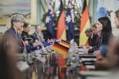 (R-L) Annalena Baerbock (Alliance 90/The Greens), Federal Foreign Minister, and Penny Wong, Foreign