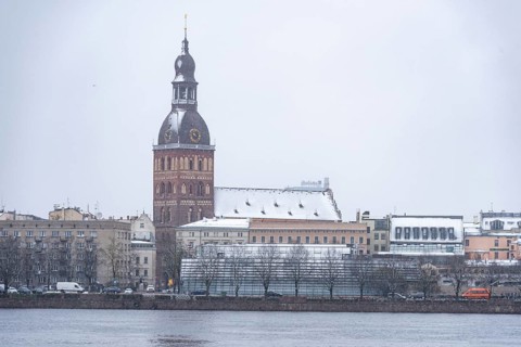 Riga Cathedral in the snow, Winter, Riga, Latvia, Europe