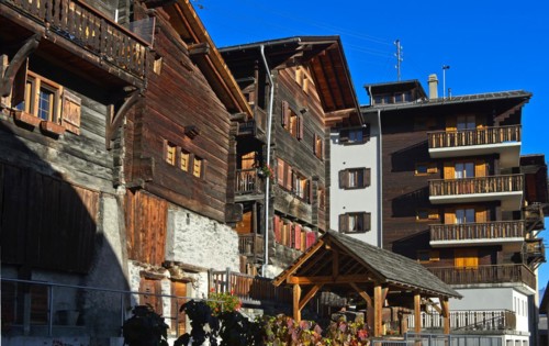 Multi-storey wooden dwellings in traditional and modern style, Heremence, Val d'Herens, Valais,