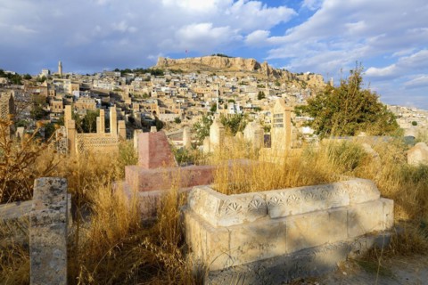 Mardin viewed from the Muhamad Zirrar Asri cemetery, Mardin, Turkey, Asia