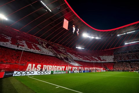 Interior view Allianz Arena, choreography in honour of Franz Beckenbauer, FC Bayern Munich FCB,