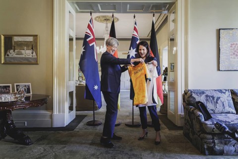 (R-L) Annalena Baerbock (Alliance 90/The Greens), Federal Foreign Minister, and Penny Wong, Foreign