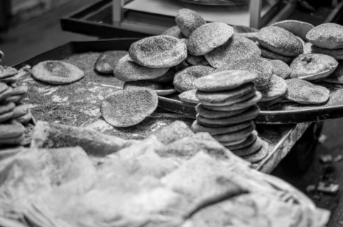 Lebanese man preparing typical sesame and cheese bread, center of Tripoli, northern Lebanon city.