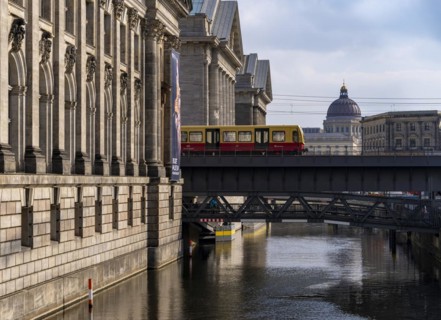 S-Bahn bridge at the Bode Museum, Berlin, Germany, Europe