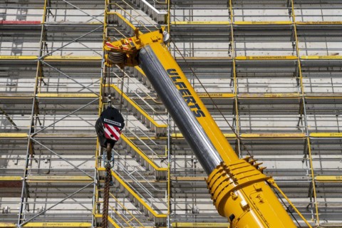 Construction machinery and materials at a building site, Berlin, Germany, Europe