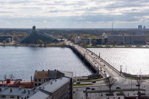 Latvian National Library on the Daugova River, designed and built by Latvian-born US architect