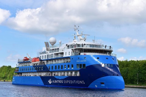 Expedition cruise with cruise ship Ocean Albatross in the Kiel Canal, Kiel Canal,