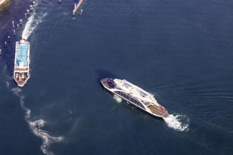 Lake Constance ferry between Constance and Meersburg on Lake Constance, aerial view from a