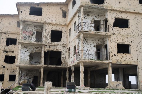 Beqaa, Lebanon, April 04, 2017: Marks of War, Lebanese house machine-gunned, bombed, destroyed by
