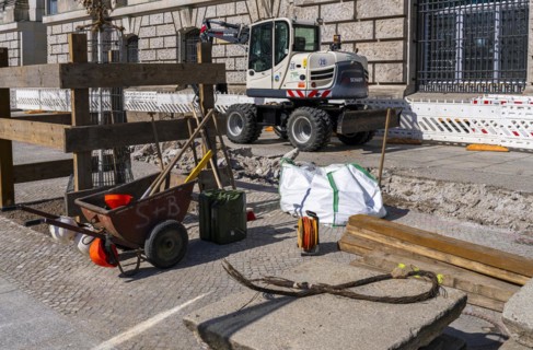 Construction machinery and materials at a building site, Berlin, Germany, Europe