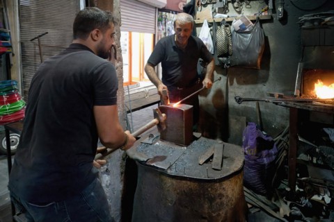 Working blacksmith, Sanliurfa bazaar, Turkey, Asia