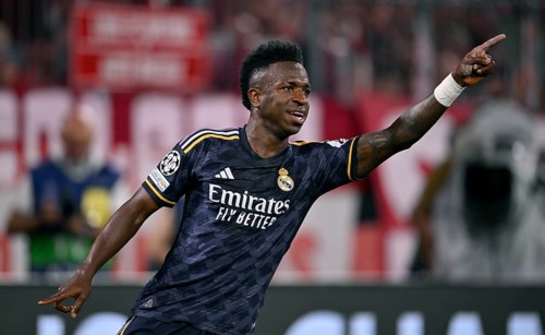 Goal celebration, cheering, Vinicius Junior Real Madrid (07) gesture, gesture, Champions League,