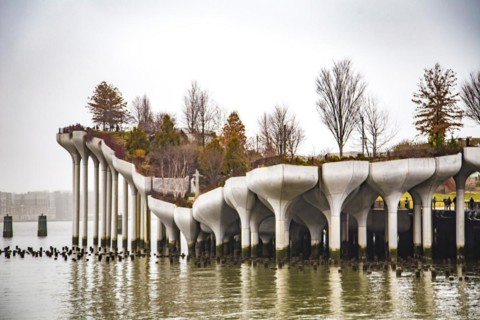 Little Island at Pier 55, an artificial island park in the Hudson River, Manhattan, New York City