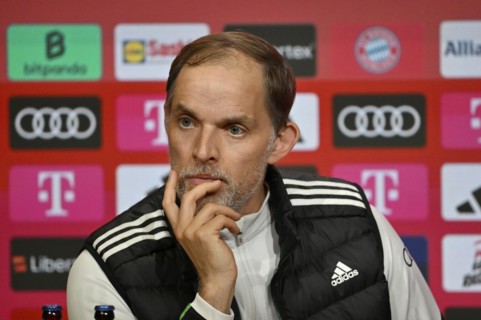 Coach Thomas Tuchel FC Bayern Munich FCB pensive, Press conference, PK, Allianz Arena, Munich,