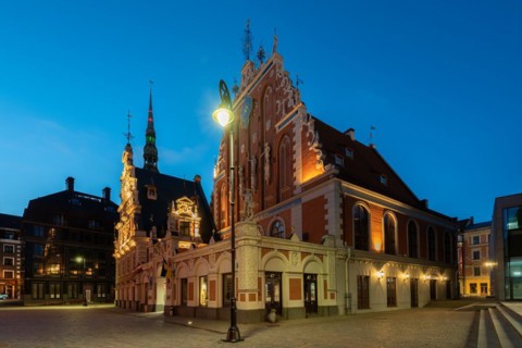 Blackheads' House on the Town Hall Square, Rathausplatz, important sight, Riga, Latvia, Europe