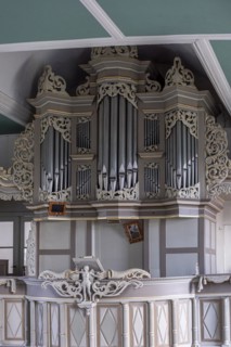 Organ prospectus in the Protestant Reformed Church from 1401 in Greetsiel, Krummhoern, East Frisia,