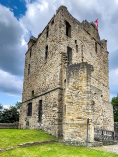 Historic ruins of Romanesque residential tower of former moated castle from 12th century Altendorf
