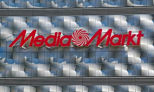 Advertising MediaMarkt at the shopping centre Hoefe am Bruehl, called Blechbuechse, Leipzig,