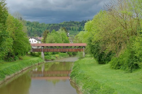 Kocher bridge in Gaildorf, Kocher valley, church, Limpurger Land, Schwaebisch-Franconian Forest