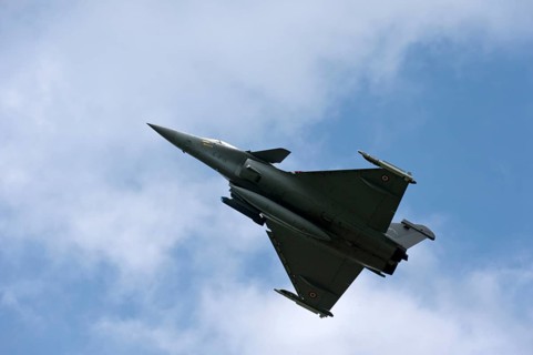 Silhouette of a Dassault Rafale B multi-role combat aircraft of the French Air Force Armee de l'Air