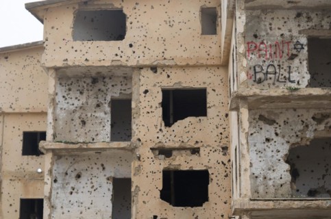 Beqaa, Lebanon, April 04, 2017: Marks of War, Lebanese house machine-gunned, bombed, destroyed by