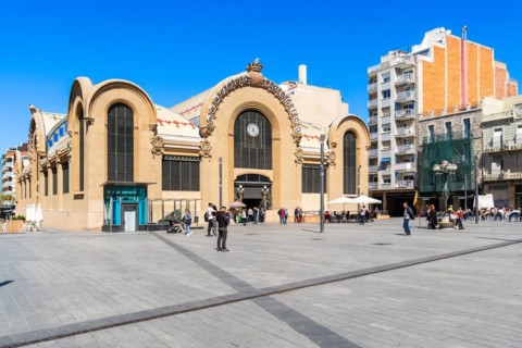 Mercat Central de Tarragona, central market in the sunshine in Tarragona, Spain, Europe