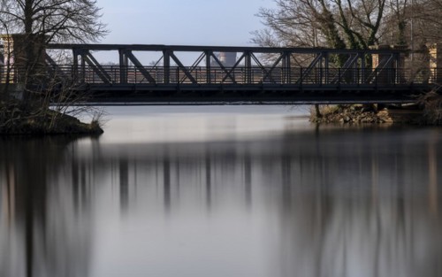 Long exposure, Eiswerder Bridge on the Havel in Berlin Spandau, Germany, Europe