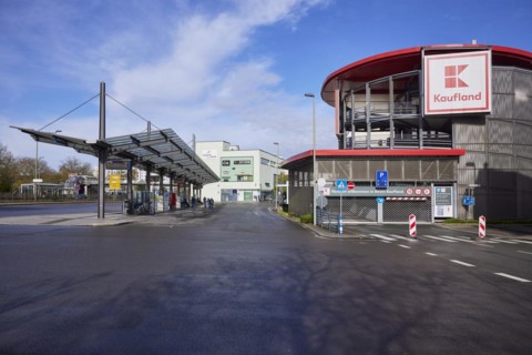 Kaufland bus station and closed multi-storey car park in Hattingen, Ennepe-Ruhr district, North