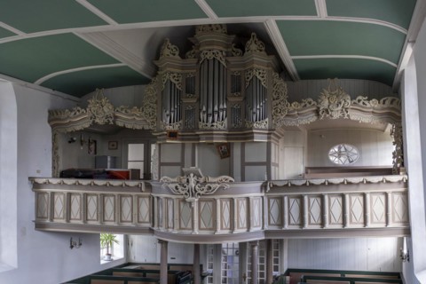 Organ prospectus in the Protestant Reformed Church from 1401 in Greetsiel, Krummhoern, East Frisia,