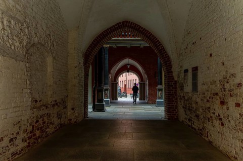 Passageway in the interior of Stralsund Town Hall, Mecklenburg-Vorpommern, Germany, Europe