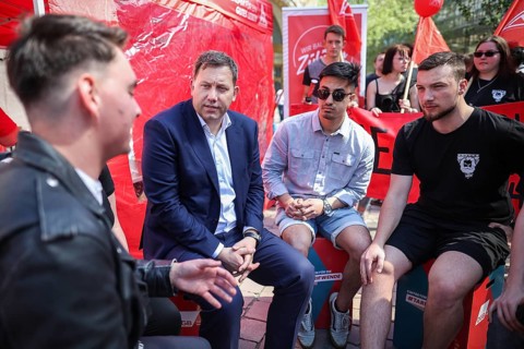 Lars Klingbeil, SPD party chairman, during his visit to the DGB rally in Chemnitz, 1 May 2024