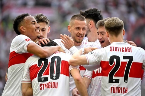 Goal celebrations Loenidas Stergiou VfB Stuttgart (20) Jamie Leweling VfB Stuttgart (18) Anthony