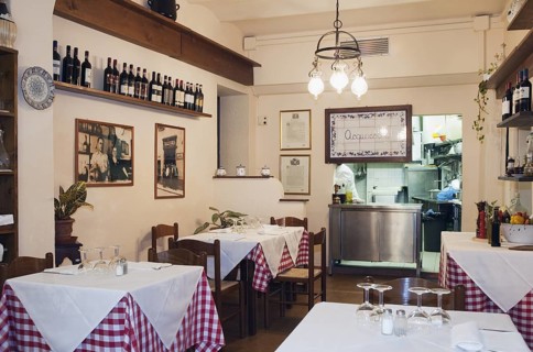 Set tables in the Trattoria Acquacotta, Florence, Tuscany, Italy, Europe