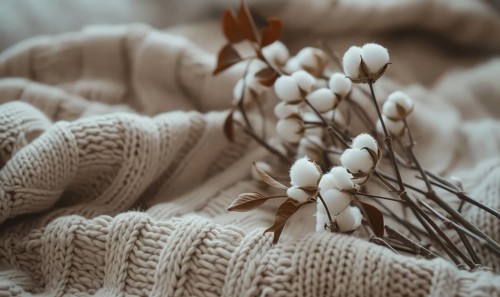 Cotton branch and soft cotton fabric in a soothing neutral tone AI generated