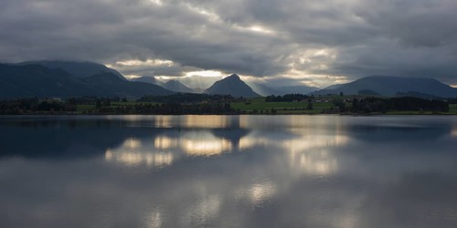 Sunset, Hopfensee, Hopfen am See, near Fuessen, Ostallgaeu, Allgaeu, Bavaria, Germany, Europe