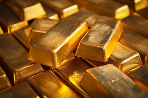 Banking finance concept background, pile of gold bars bullions ingots close up, AI generated