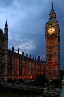 Big Ben at dusk, Westminster Bridge Road, London, England, Great Britain